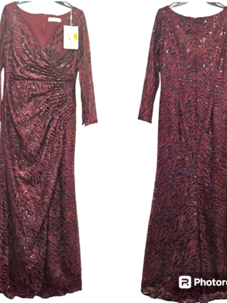Mac Duggal Cocktail Sequin Faux Wrap Maxi Dress Sz 10